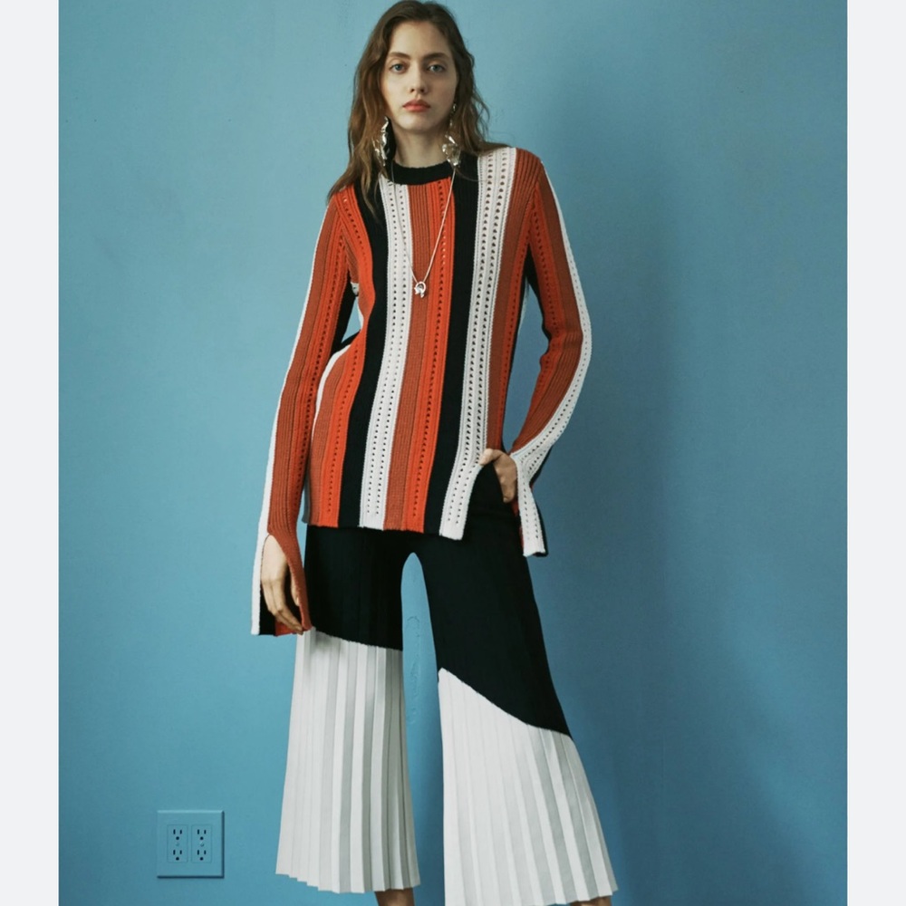 NWT Derek Lam 10 Crosby Striped Pointelle Slit Sweater Seen in Vogue